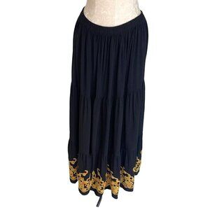 Double D Ranch Maxi Skirt Womens Size Medium M Vintage Tiered Embroidered Black